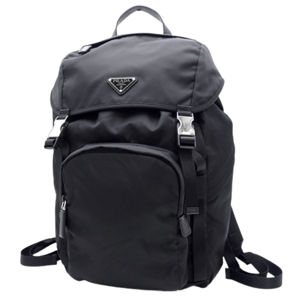 Prada Rucksack Backpack Travel Tessuto Montagn Nero Black Silver Hardware